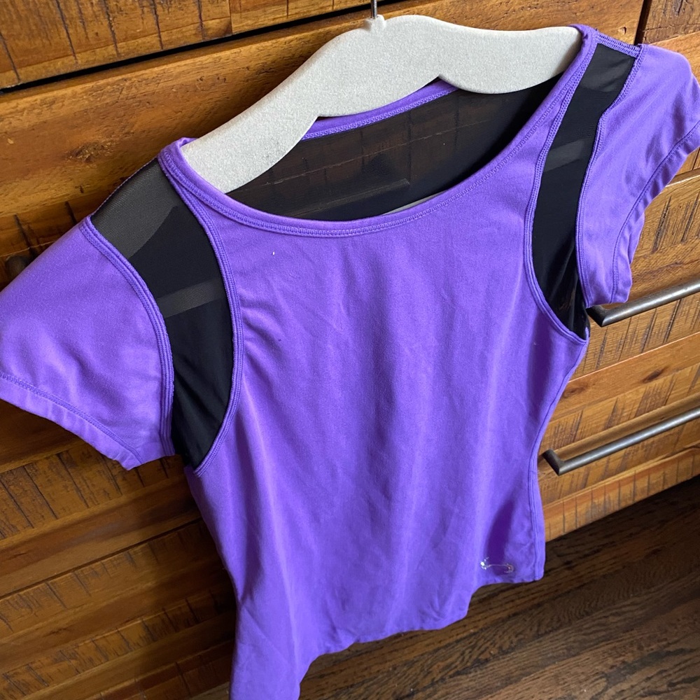 Purple & Black Mesh Athletic Short Sleeve T- Shirt